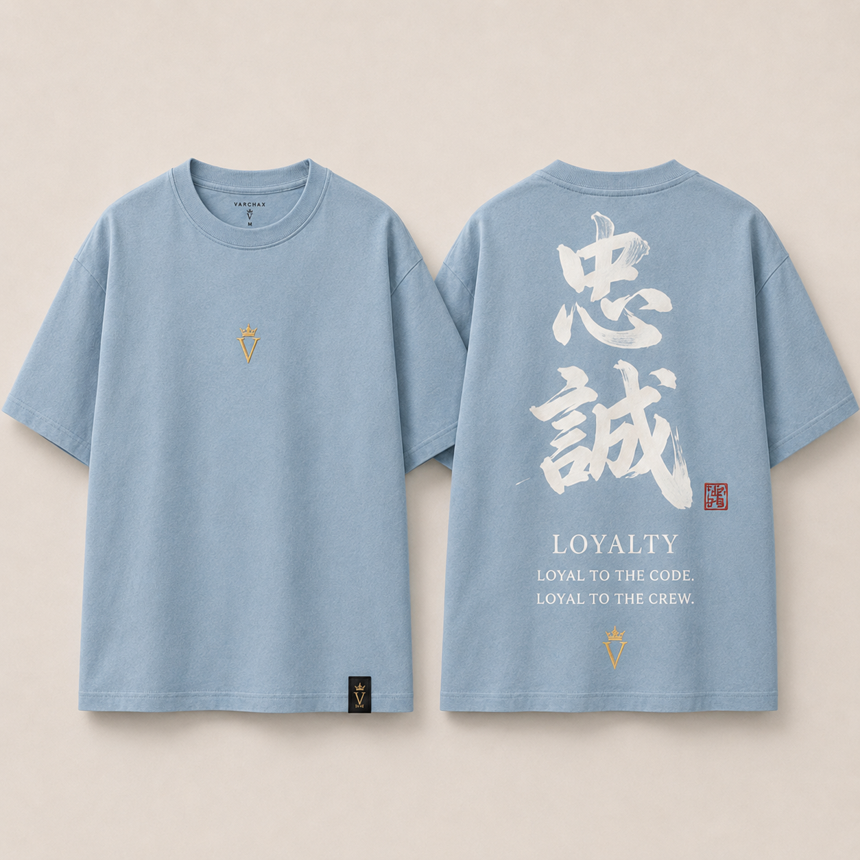 Loyalty Tee — Sky Slate, front and back
