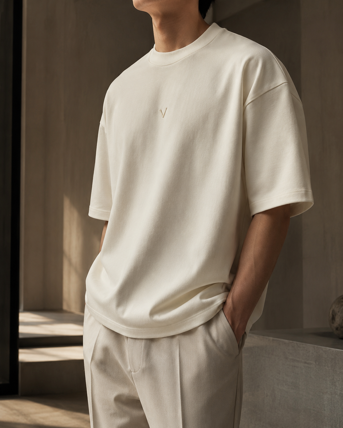 Folded ivory tee